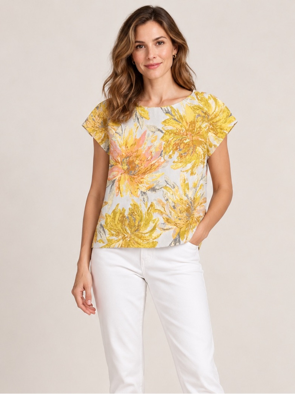 Alice + Olivia Yellow Floral Jacquard Cap Sleeve Top – Small